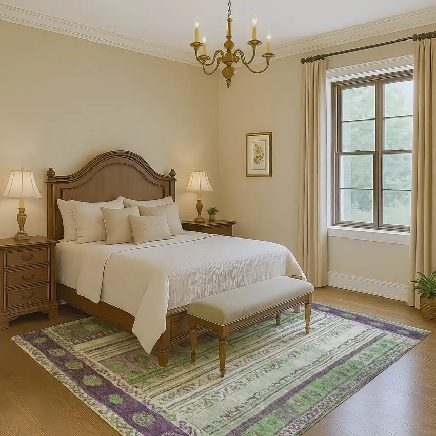 Purple Green And Ivory Striped Washable Area Rug With UV Protection Photo 6