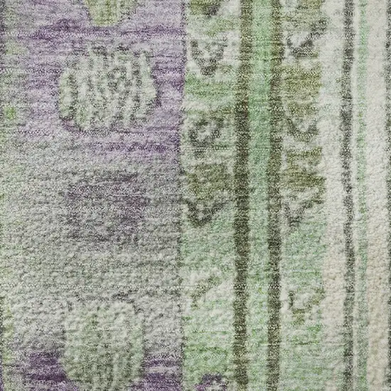 Purple Green And Ivory Striped Washable Area Rug With UV Protection Photo 8