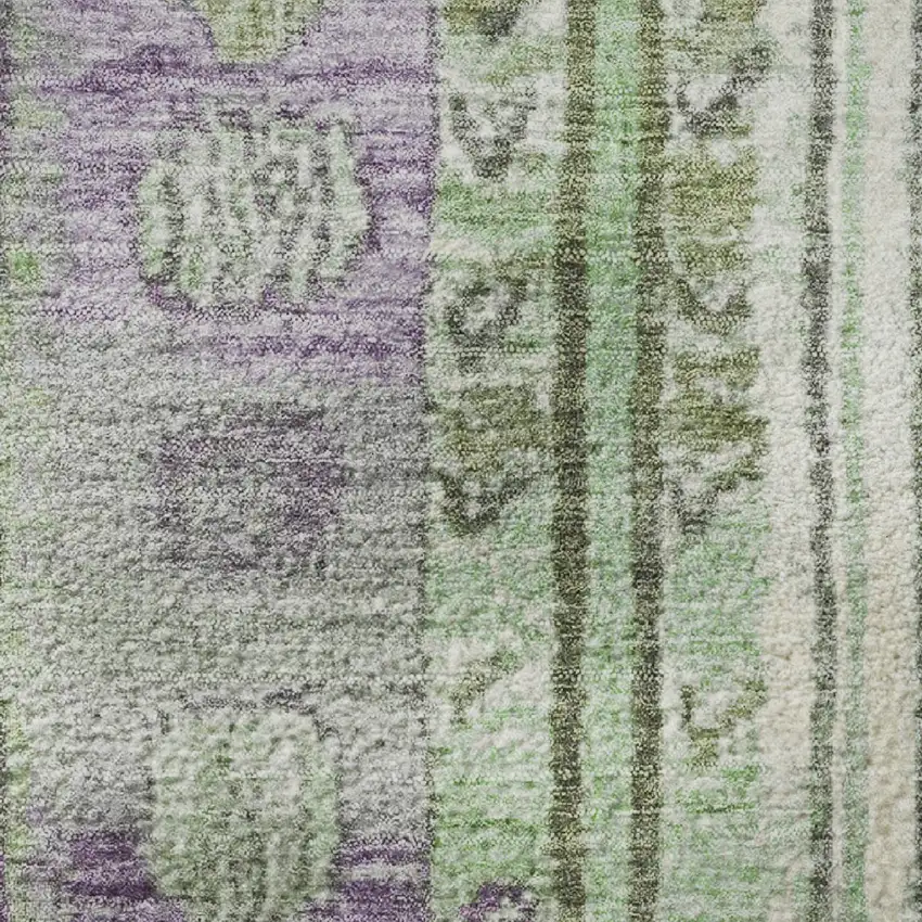 Purple Green And Ivory Striped Washable Area Rug With UV Protection Photo 8