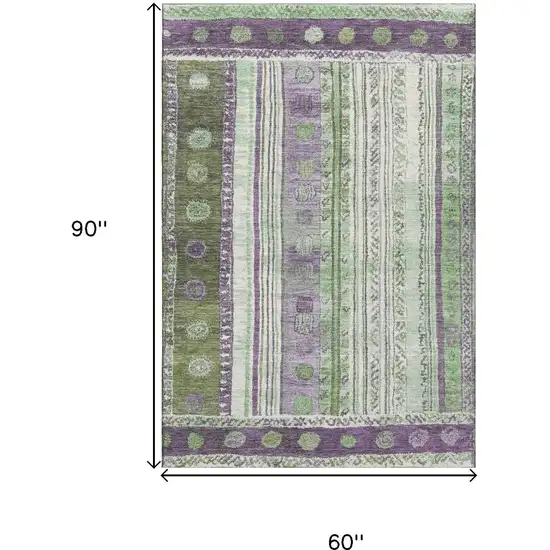 Purple Green And Ivory Striped Washable Area Rug With UV Protection Photo 9