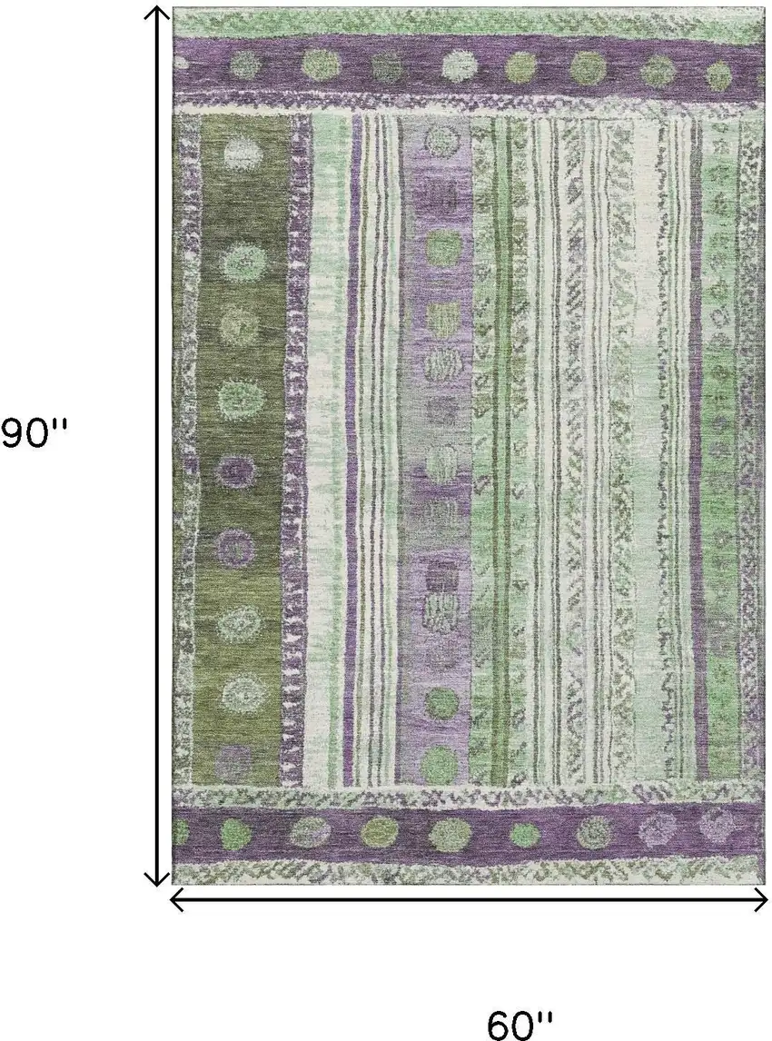 Purple Green And Ivory Striped Washable Area Rug With UV Protection Photo 9