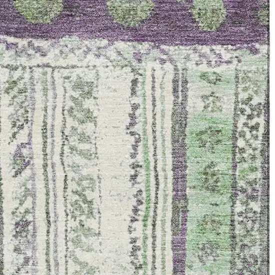 Purple Green And Ivory Striped Washable Area Rug With UV Protection Photo 3