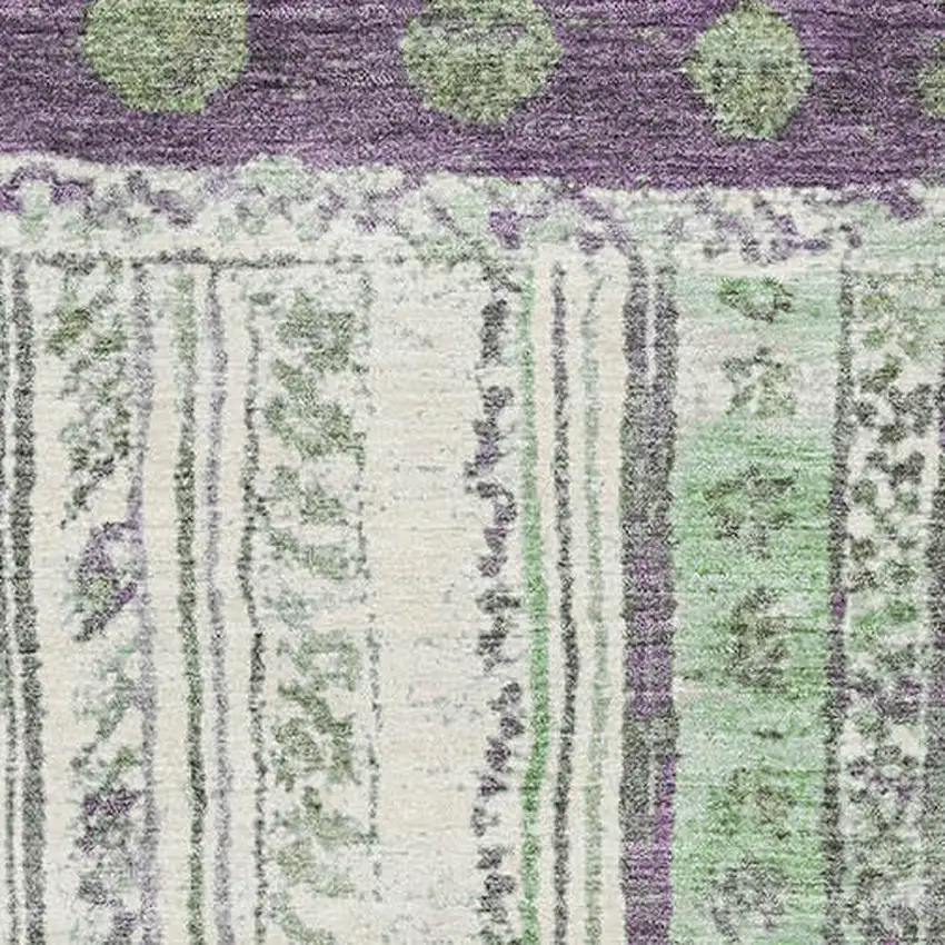 Purple Green And Ivory Striped Washable Area Rug With UV Protection Photo 3