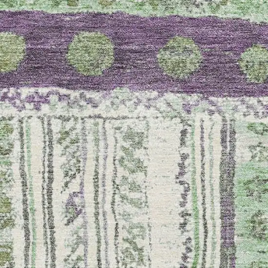 Purple Green And Ivory Striped Washable Area Rug With UV Protection Photo 3