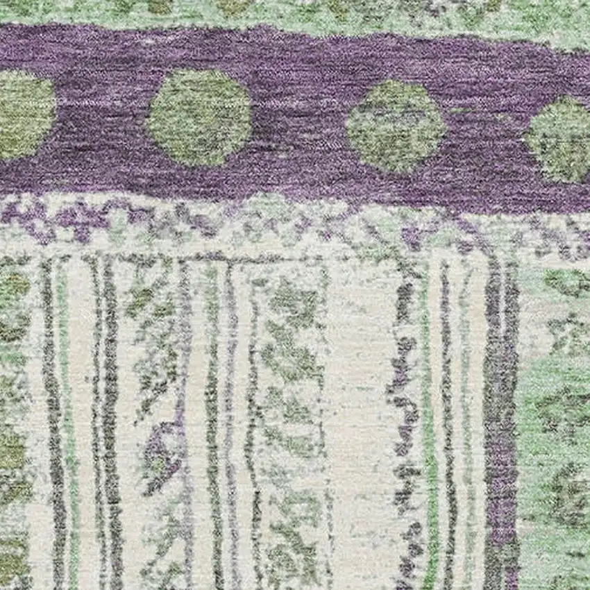 Purple Green And Ivory Striped Washable Area Rug With UV Protection Photo 3