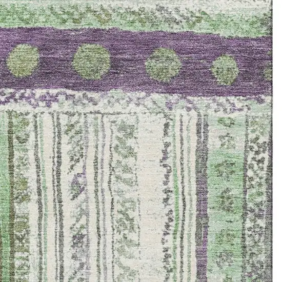 Purple Green And Ivory Striped Washable Area Rug With UV Protection Photo 4