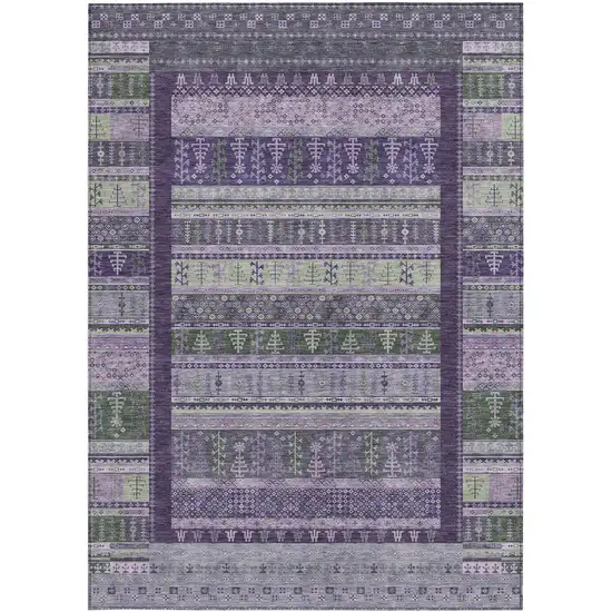 Purple Green And Lavender Striped Washable Indoor Outdoor Area Rug Photo 4
