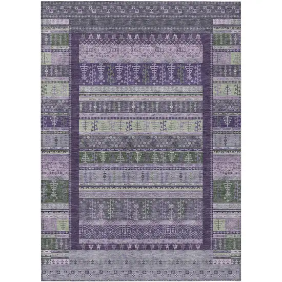 Purple Green And Lavender Striped Washable Indoor Outdoor Area Rug Photo 1