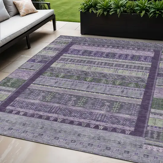 Purple Green And Lavender Striped Washable Indoor Outdoor Area Rug Photo 2