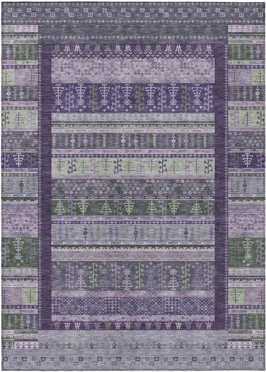 Purple Green And Lavender Striped Washable Indoor Outdoor Area Rug Photo 1