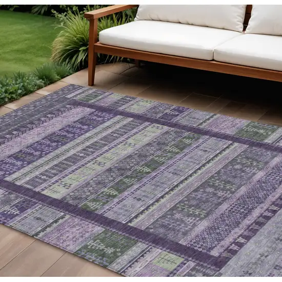 Purple Green And Lavender Striped Washable Indoor Outdoor Area Rug Photo 2
