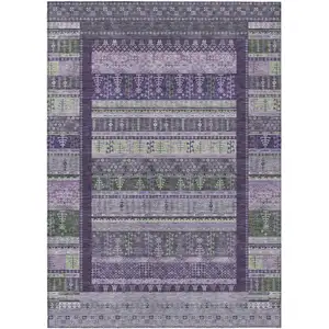 Photo of Purple Green And Lavender Striped Washable Indoor Outdoor Area Rug