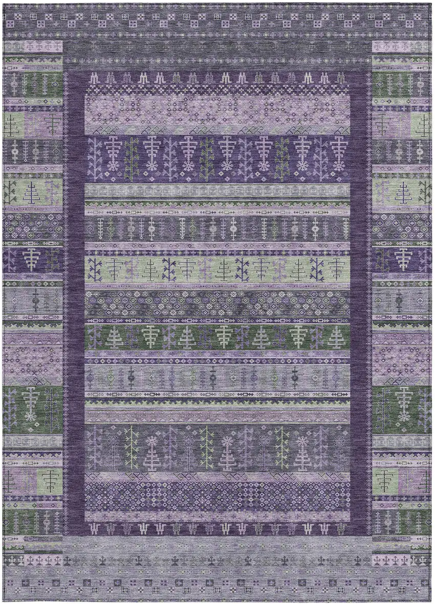 Purple Green And Lavender Striped Washable Indoor Outdoor Area Rug Photo 3
