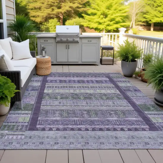 Purple Green And Lavender Striped Washable Indoor Outdoor Area Rug Photo 8