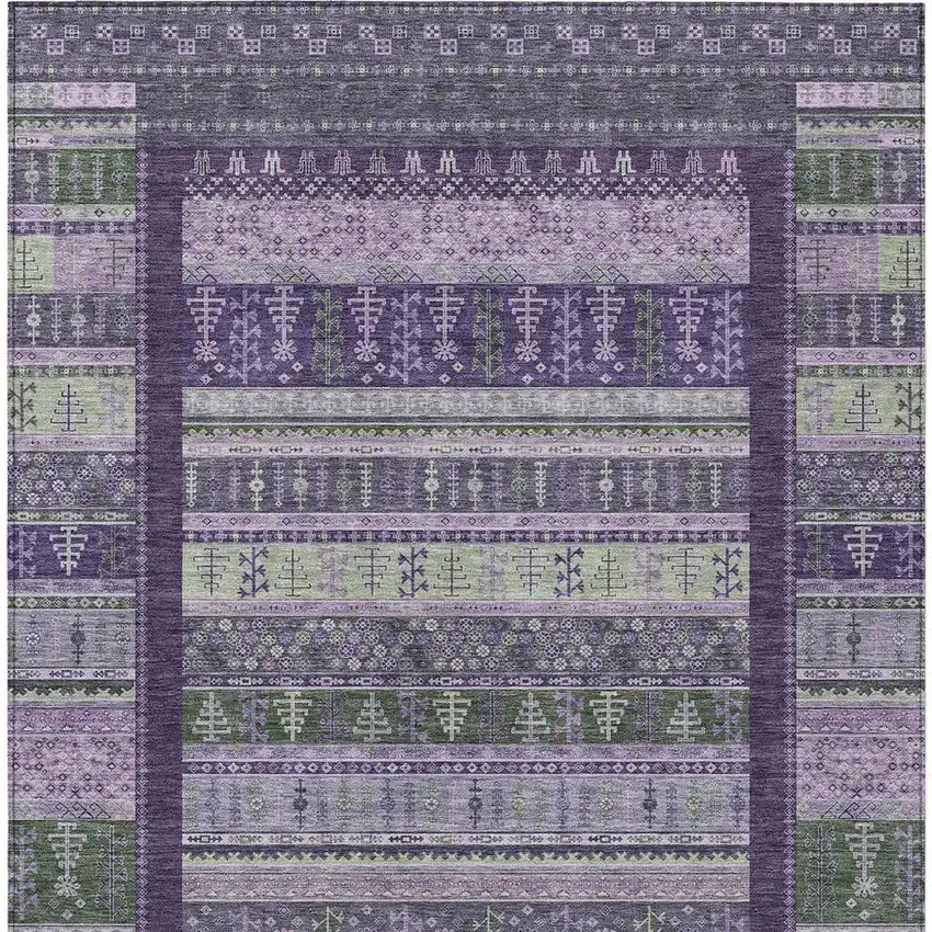 Purple Green And Lavender Striped Washable Indoor Outdoor Area Rug Photo 1