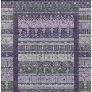 Photo of Purple Green And Lavender Striped Washable Indoor Outdoor Area Rug