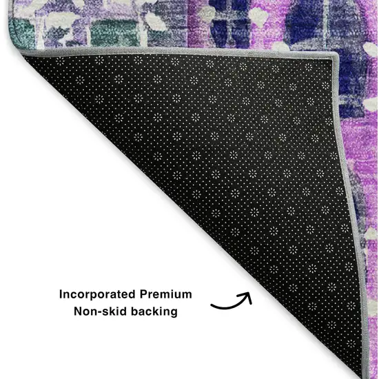Purple Green And Pink Abstract Geometric Washable Area Rug With UV Protection Photo 6