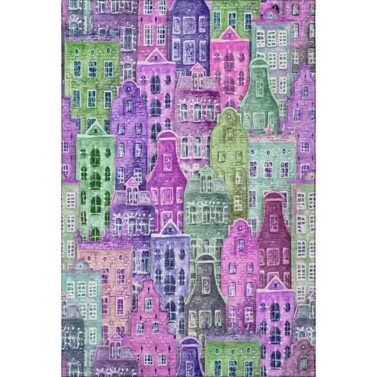 Purple Green And Pink Abstract Geometric Washable Area Rug With UV Protection Photo 3