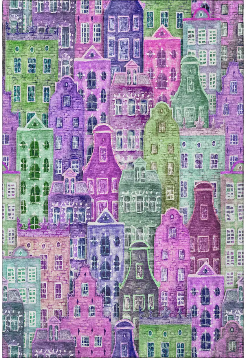 Purple Green And Pink Abstract Geometric Washable Area Rug With UV Protection Photo 3