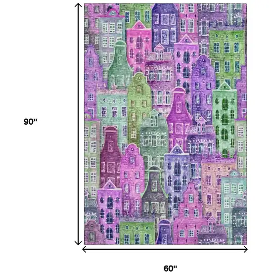 Purple Green And Pink Abstract Geometric Washable Area Rug With UV Protection Photo 3
