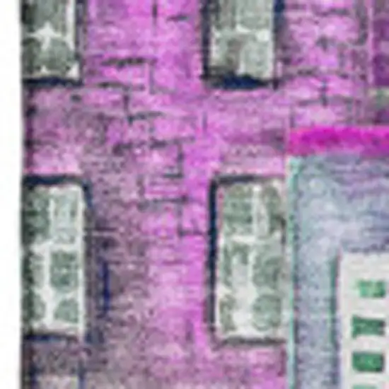 Purple Green And Pink Abstract Geometric Washable Area Rug With UV Protection Photo 2