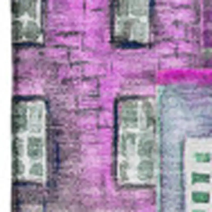 Purple Green And Pink Abstract Geometric Washable Area Rug With UV Protection Photo 2