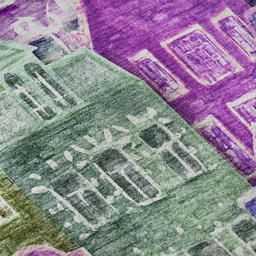 Purple Green And Pink Abstract Geometric Washable Area Rug With UV Protection Photo 9