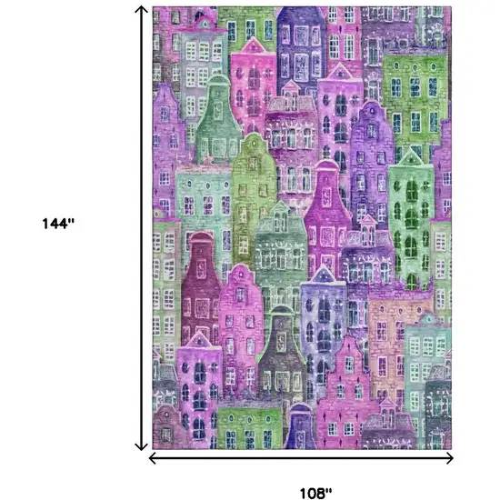 Purple Green And Pink Abstract Geometric Washable Area Rug With UV Protection Photo 3