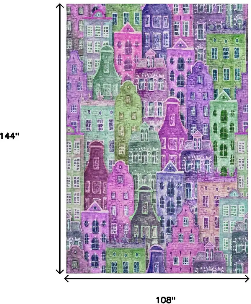 Purple Green And Pink Abstract Geometric Washable Area Rug With UV Protection Photo 3