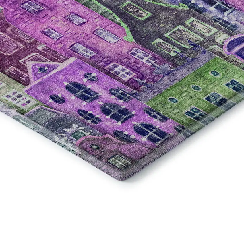 Purple Green And Pink Abstract Geometric Washable Area Rug With UV Protection Photo 7