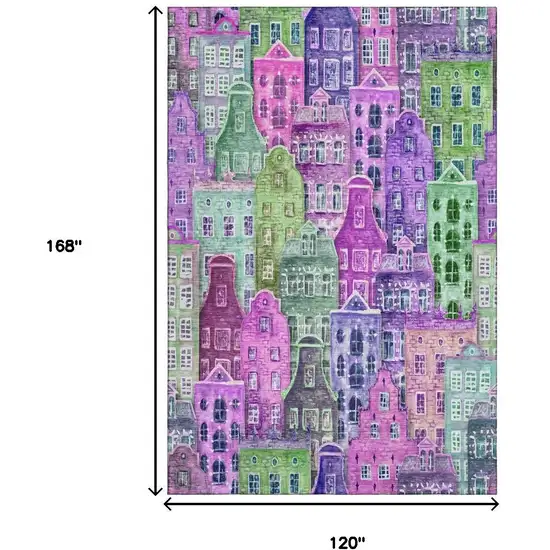 Purple Green And Pink Abstract Geometric Washable Area Rug With UV Protection Photo 3