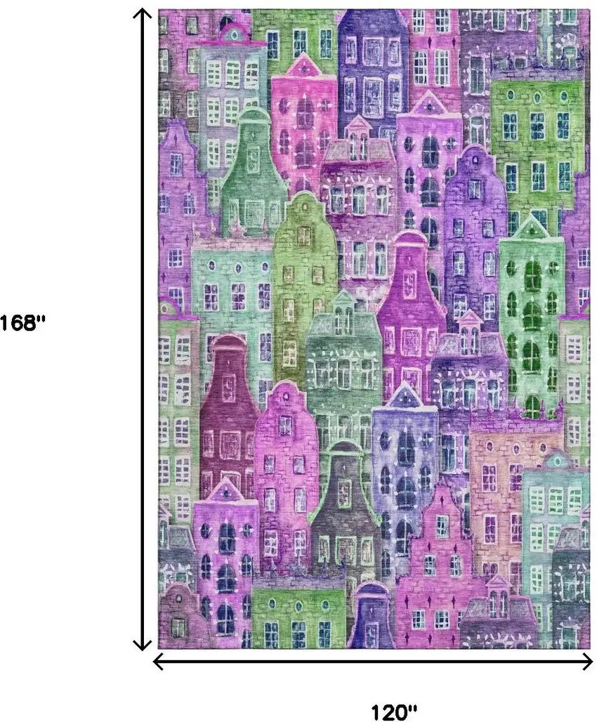 Purple Green And Pink Abstract Geometric Washable Area Rug With UV Protection Photo 3