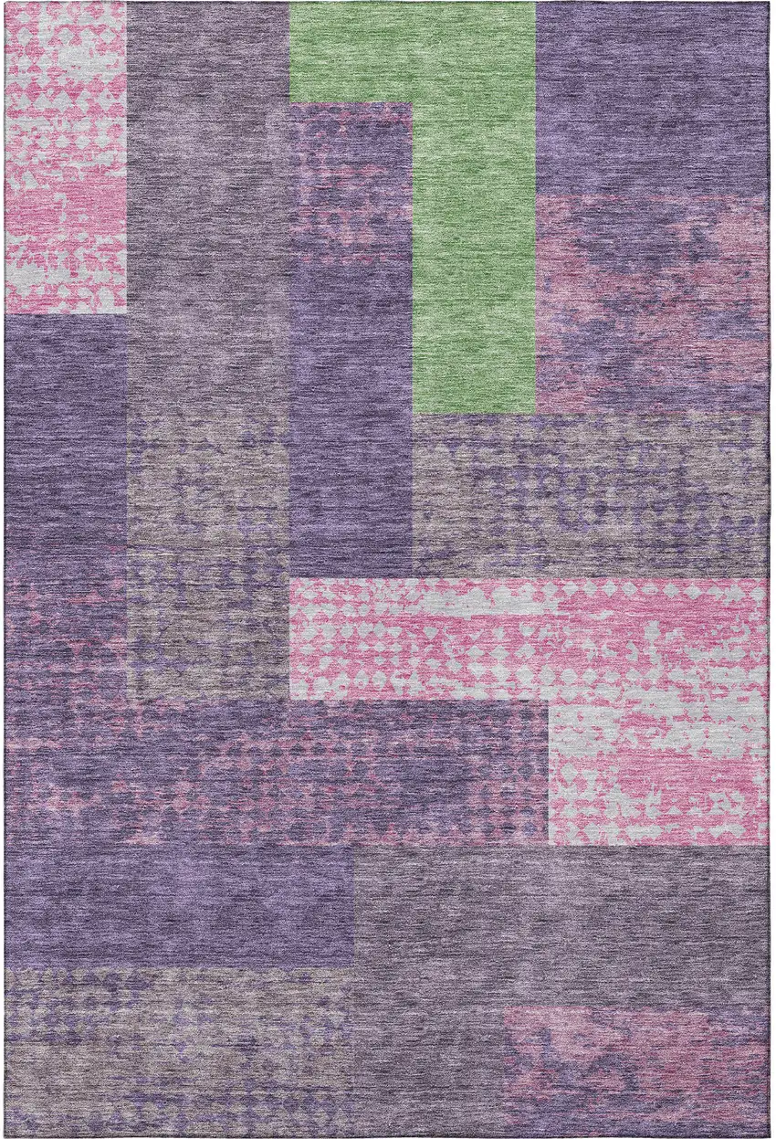 Purple Green And Pink Geometric Washable Area Rug With UV Protection Photo 3