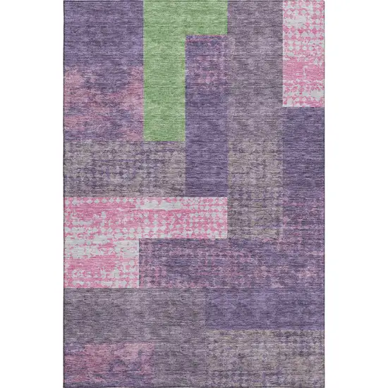 Purple Green And Pink Geometric Washable Area Rug With UV Protection Photo 1
