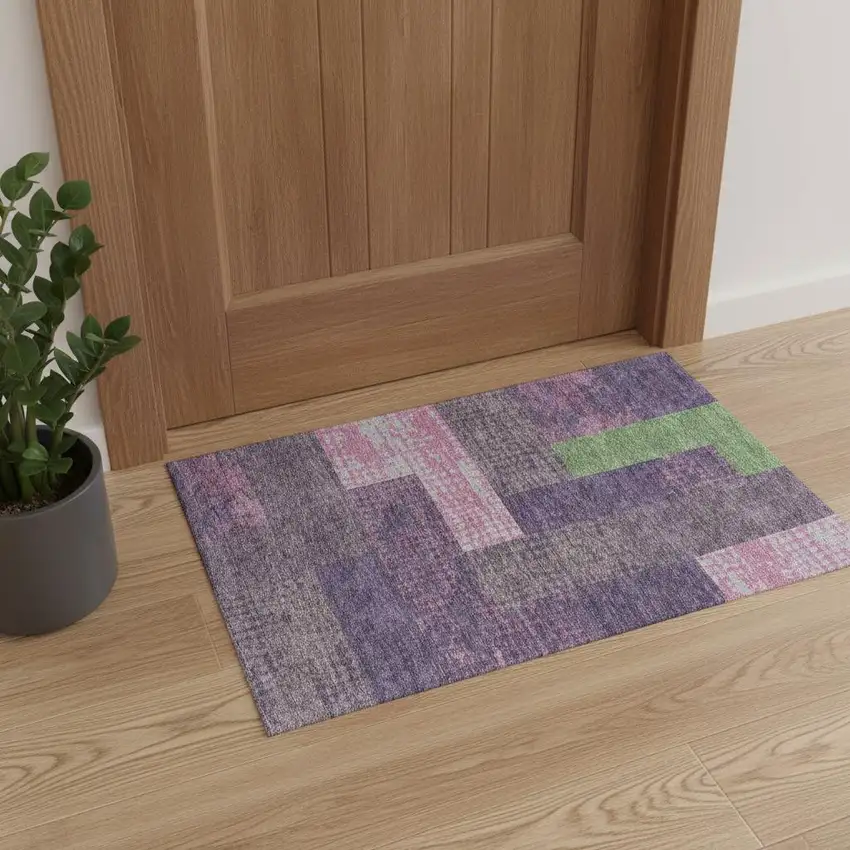 Purple Green And Pink Geometric Washable Area Rug With UV Protection Photo 2