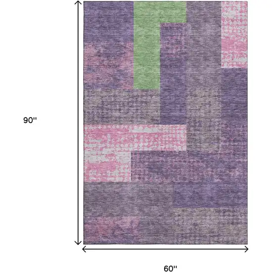 Purple Green And Pink Geometric Washable Area Rug With UV Protection Photo 9