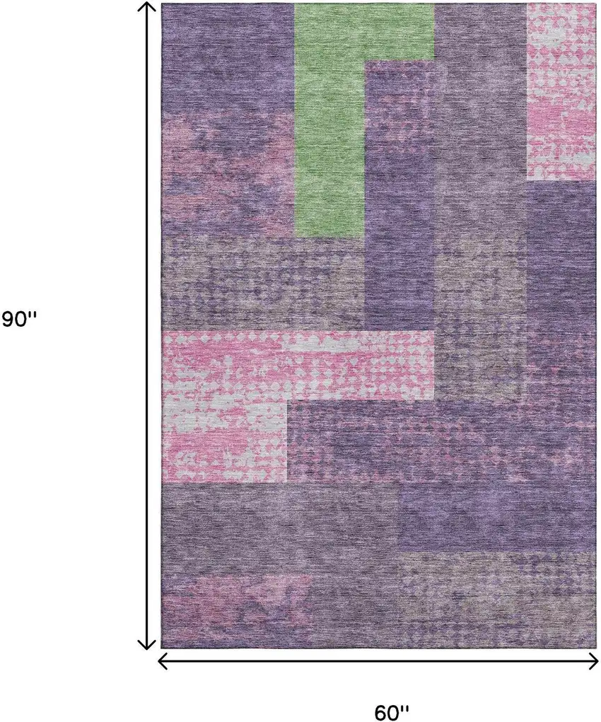 Purple Green And Pink Geometric Washable Area Rug With UV Protection Photo 9