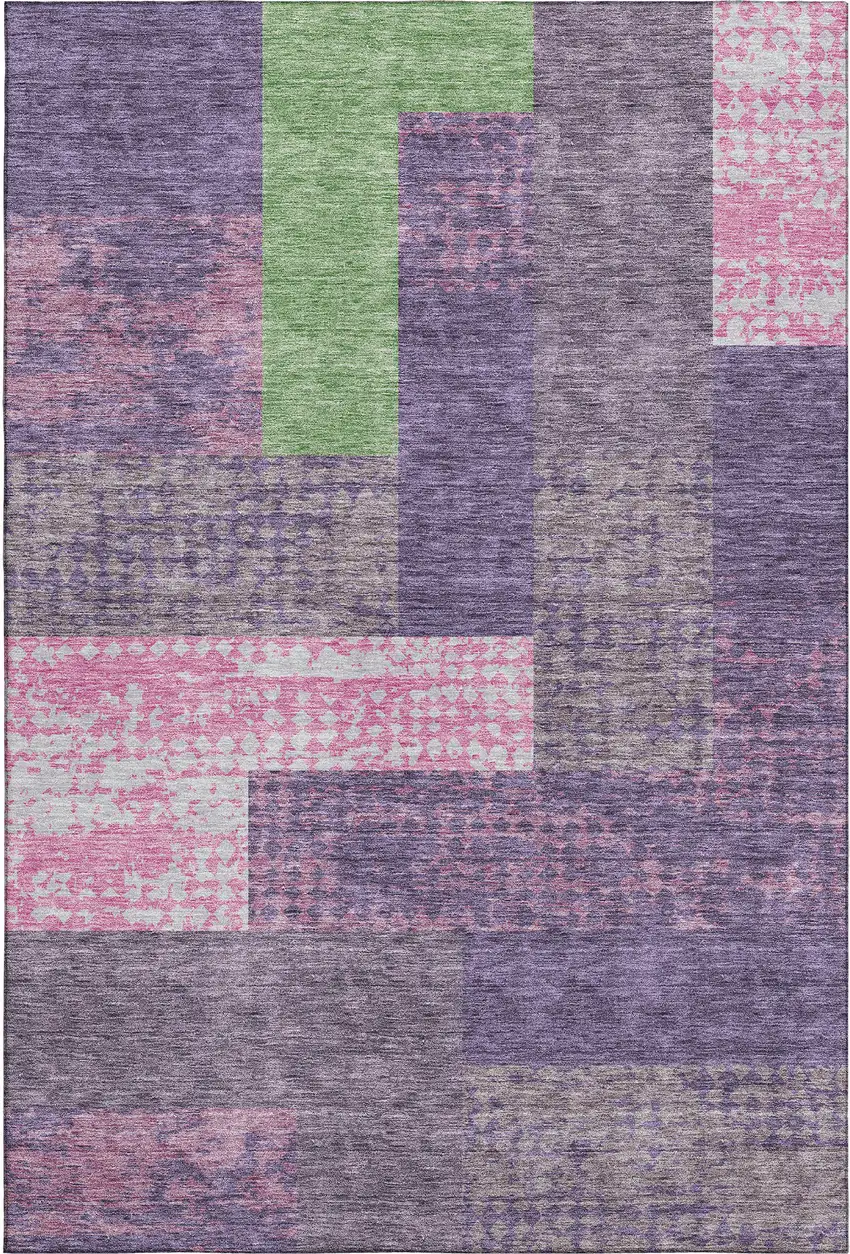 Purple Green And Pink Geometric Washable Area Rug With UV Protection Photo 1