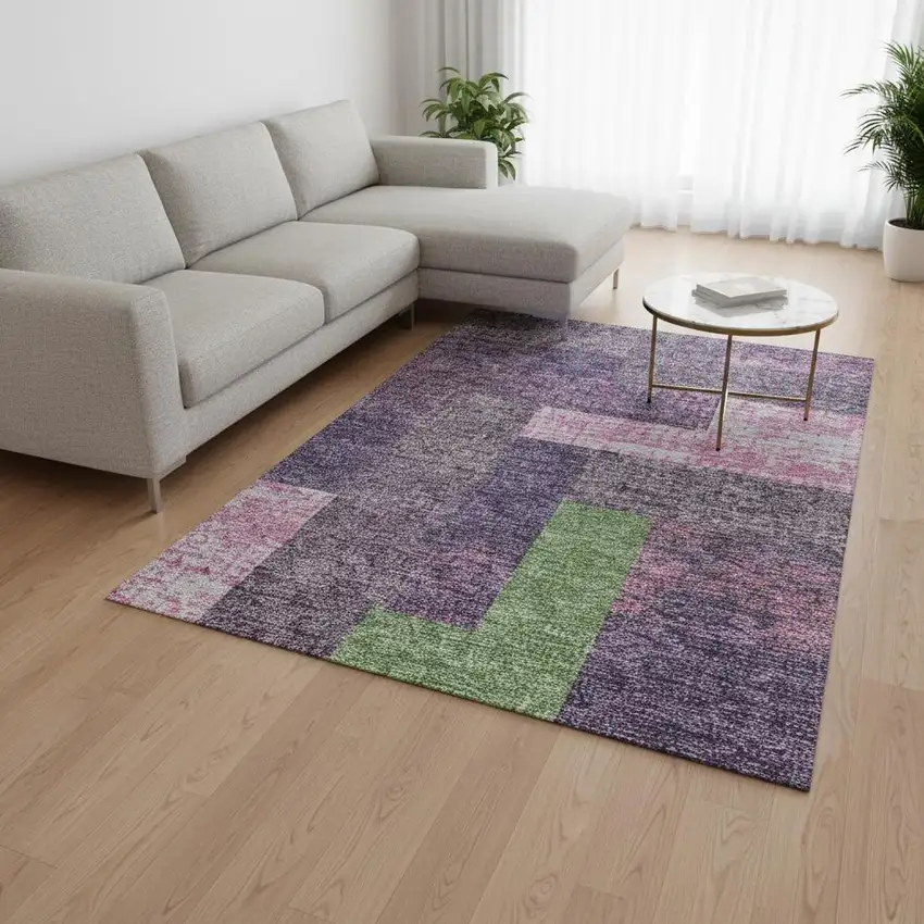 Purple Green And Pink Geometric Washable Area Rug With UV Protection Photo 2