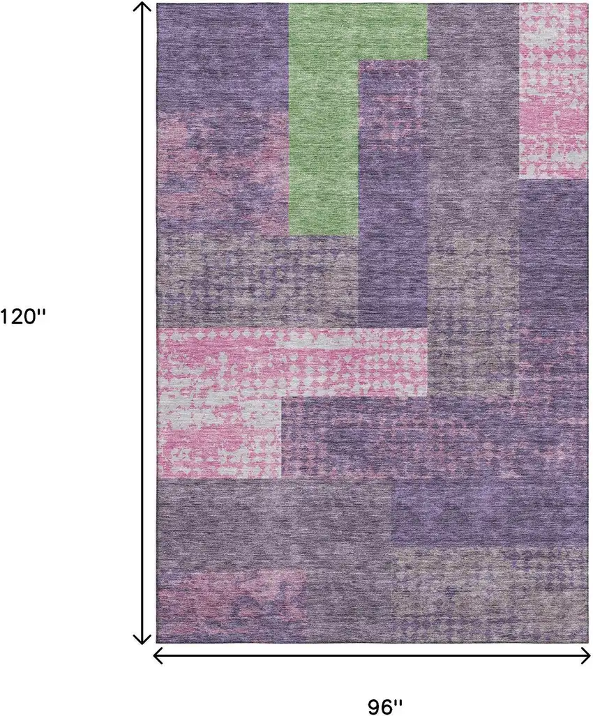 Purple Green And Pink Geometric Washable Area Rug With UV Protection Photo 9