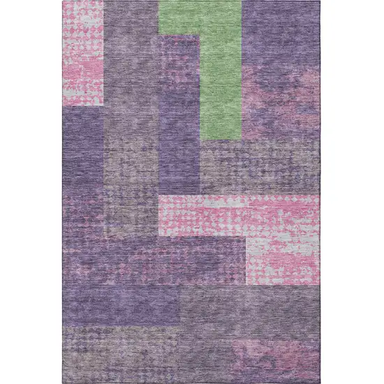 Purple Green And Pink Geometric Washable Area Rug With UV Protection Photo 3