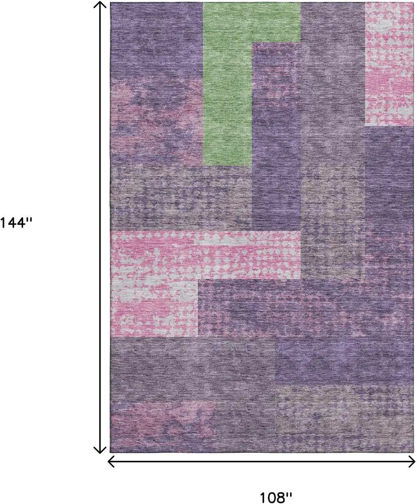 Purple Green And Pink Geometric Washable Area Rug With UV Protection Photo 9