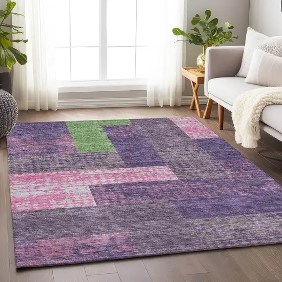 Purple Green And Pink Geometric Washable Area Rug With UV Protection Photo 4