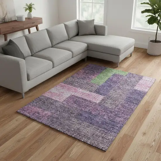 Purple Green And Pink Geometric Washable Area Rug With UV Protection Photo 2