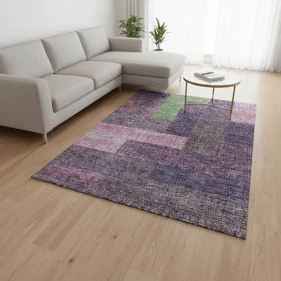 Purple Green And Pink Geometric Washable Area Rug With UV Protection Photo 2