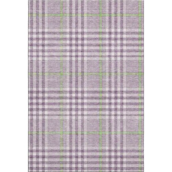 Purple Ivory And Artichoke Green Plaid Washable Area Rug With UV Protection Photo 1