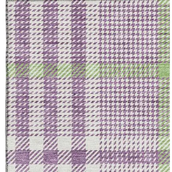 Purple Ivory And Artichoke Green Plaid Washable Area Rug With UV Protection Photo 3