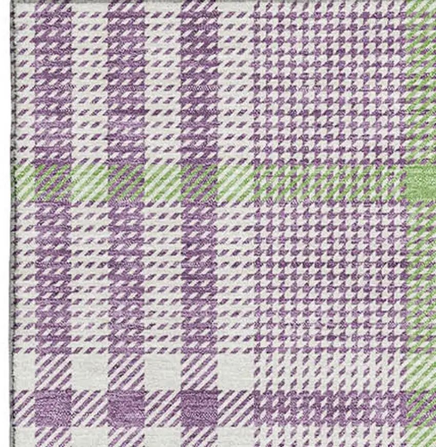 Purple Ivory And Artichoke Green Plaid Washable Area Rug With UV Protection Photo 3