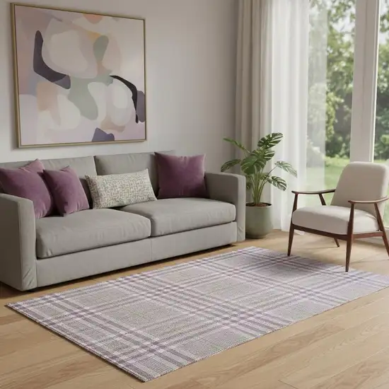 Purple Ivory And Artichoke Green Plaid Washable Area Rug With UV Protection Photo 2
