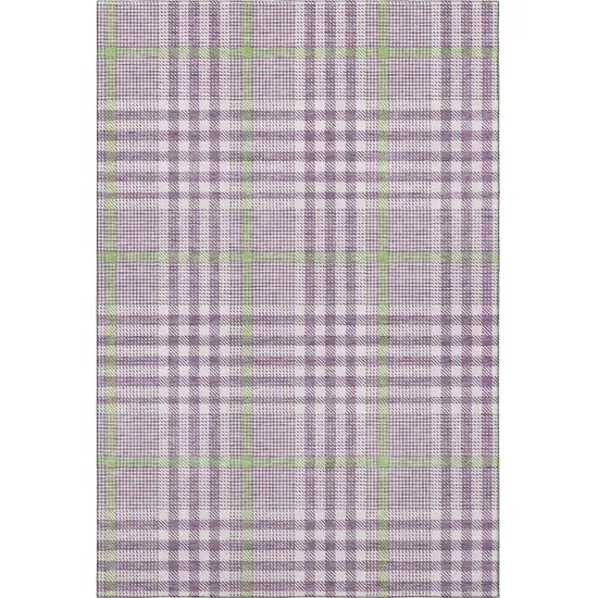Purple Ivory And Artichoke Green Plaid Washable Area Rug With UV Protection Photo 3